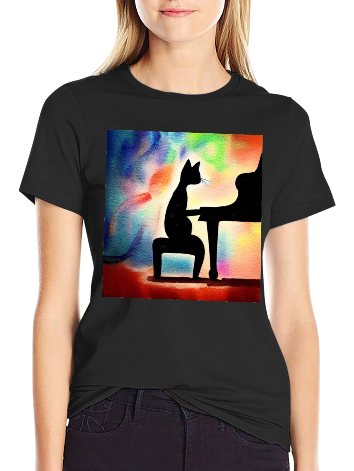 Cat Playing Piano T-Shirt - Artistic Design