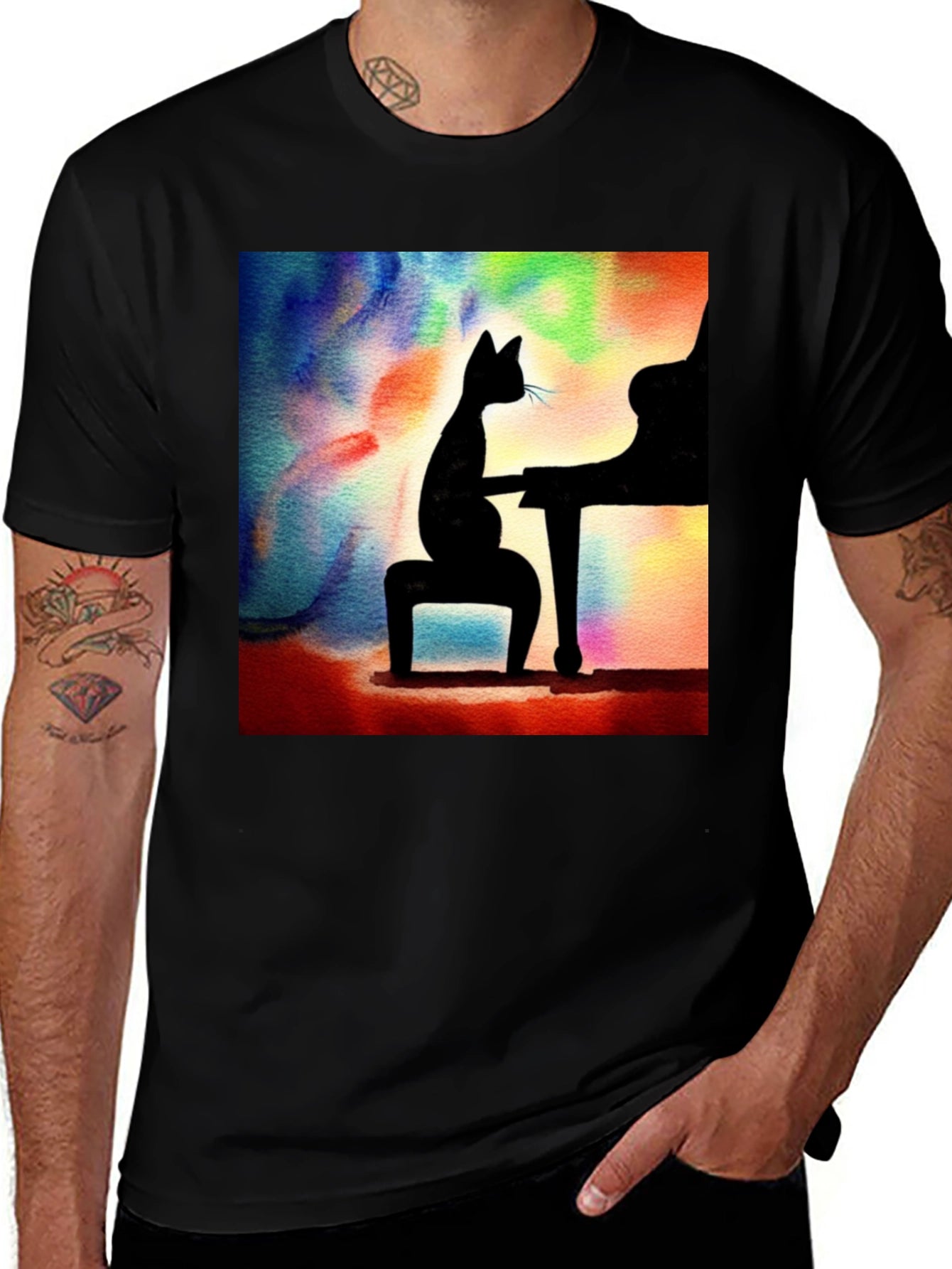 Cat Playing Piano T-Shirt - Artistic Design