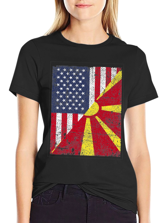 USA & Macedonia Flag Graphic T-Shirt
