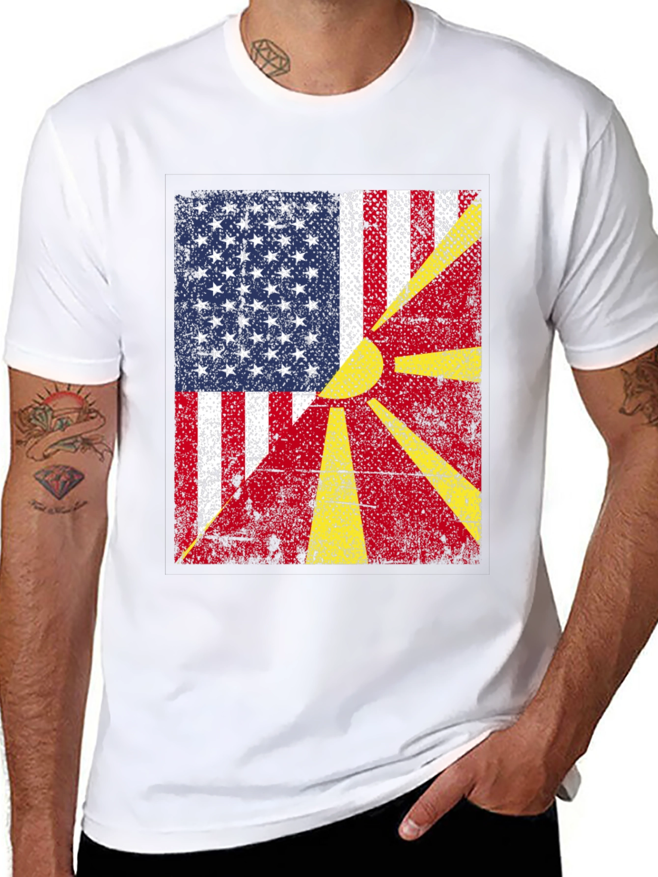 USA & Macedonia Flag Graphic T-Shirt
