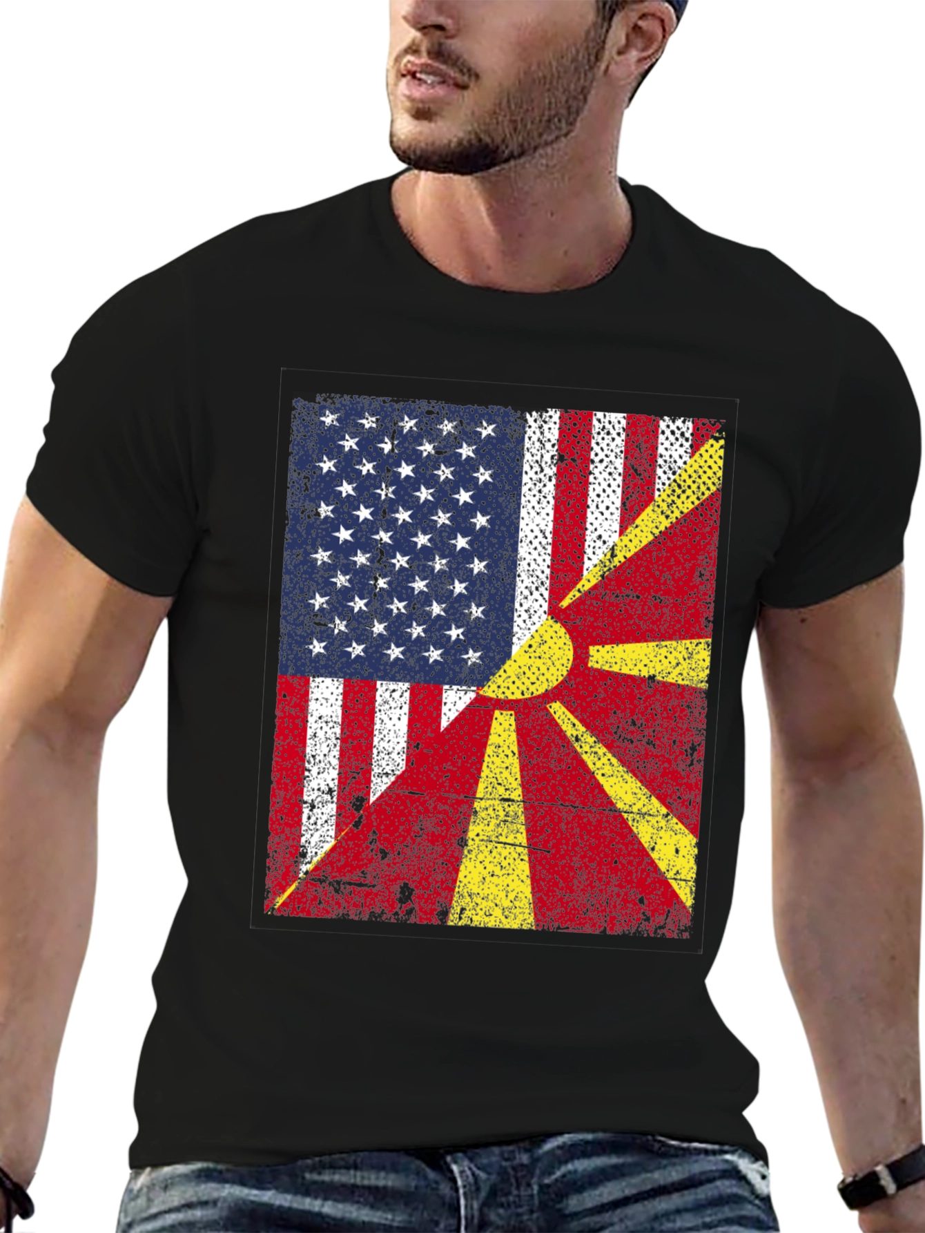 USA & Macedonia Flag Graphic T-Shirt