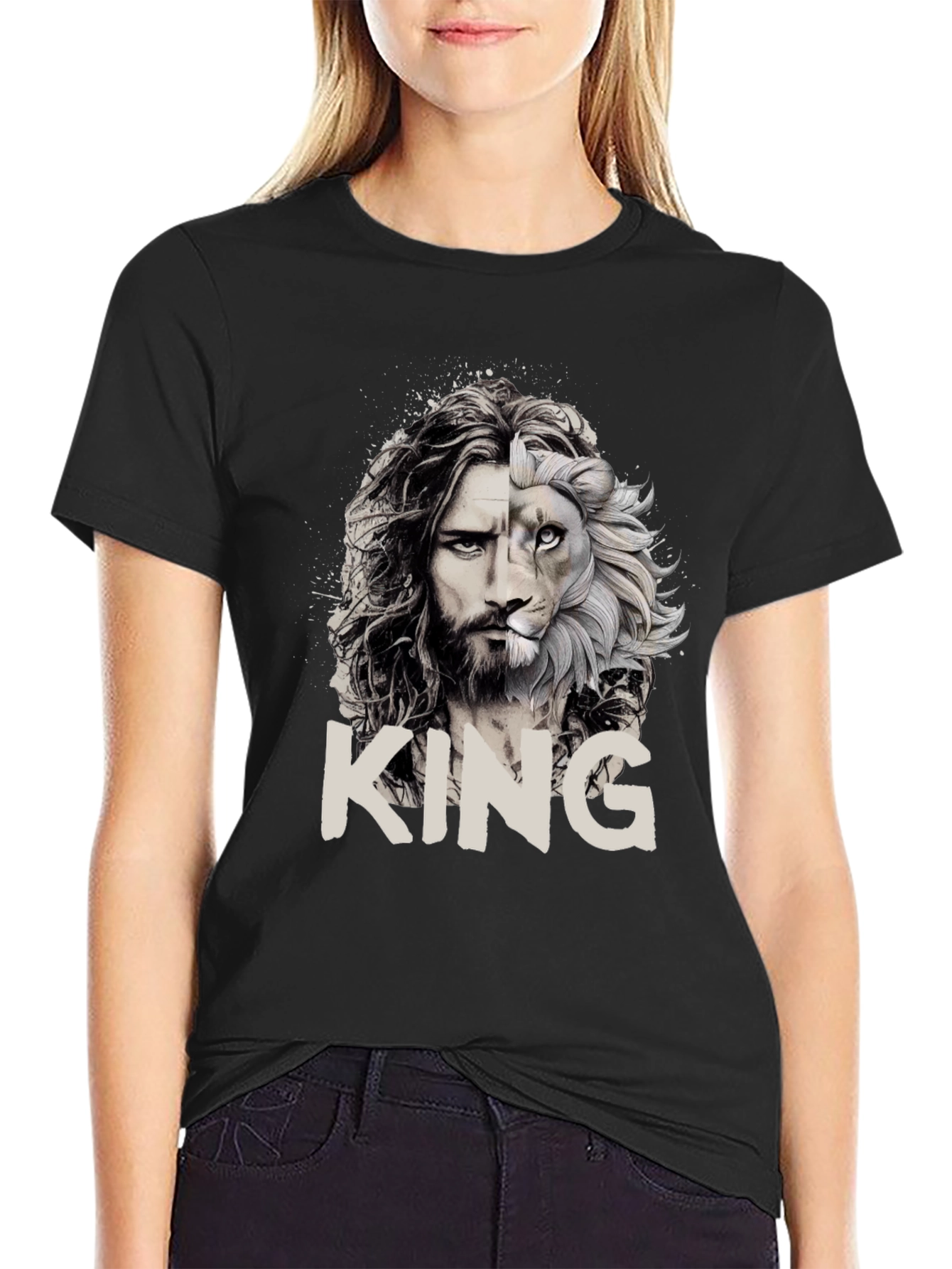 King Lion Face Graphic Black T-Shirt