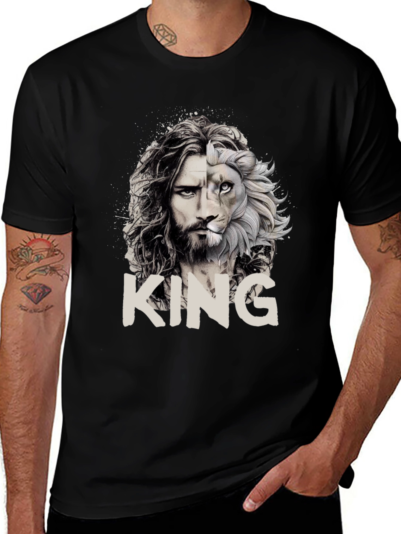 King Lion Face Graphic Black T-Shirt