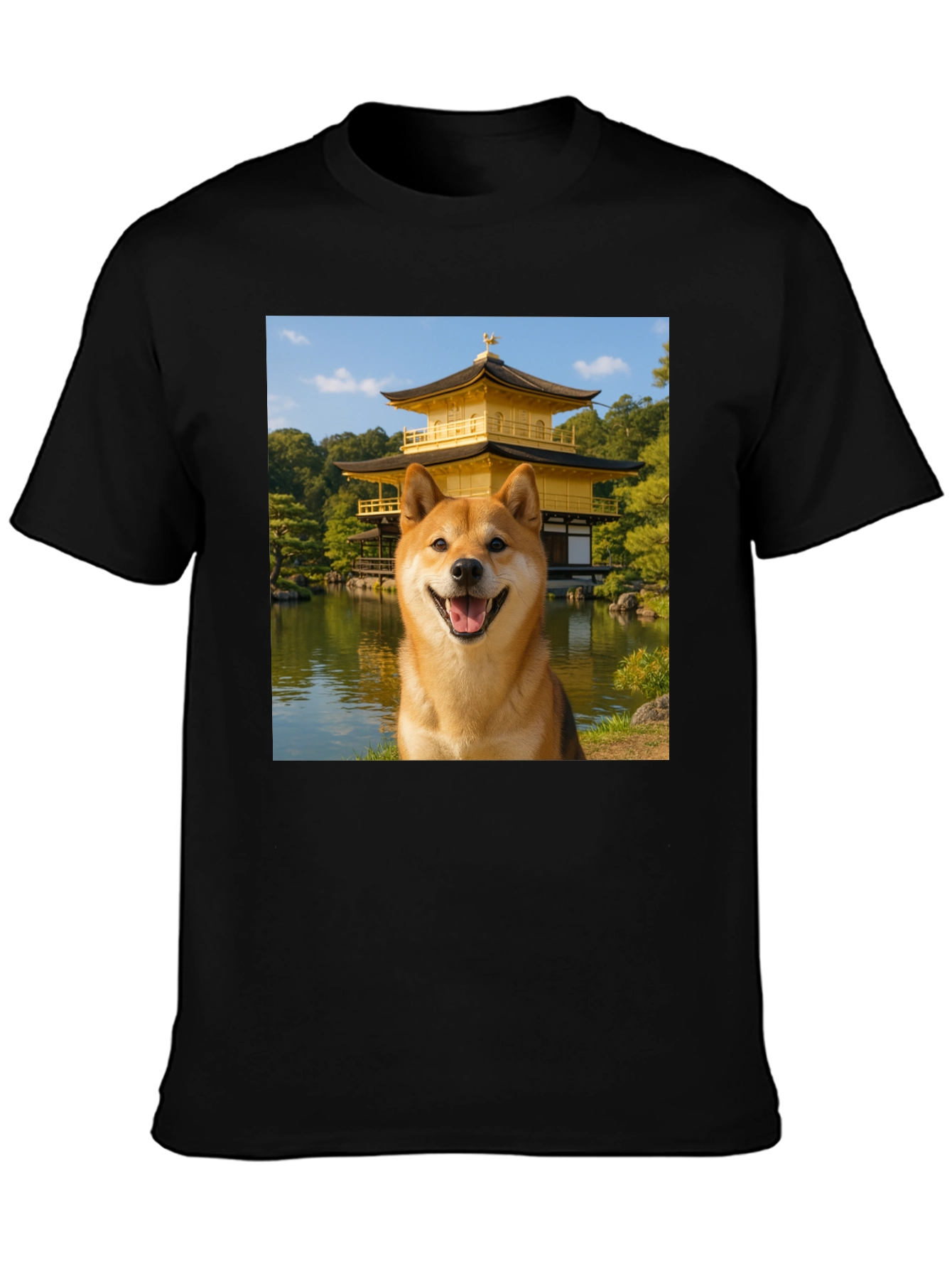 Shiba Inu Dog Golden Pavilion Black T-Shirt