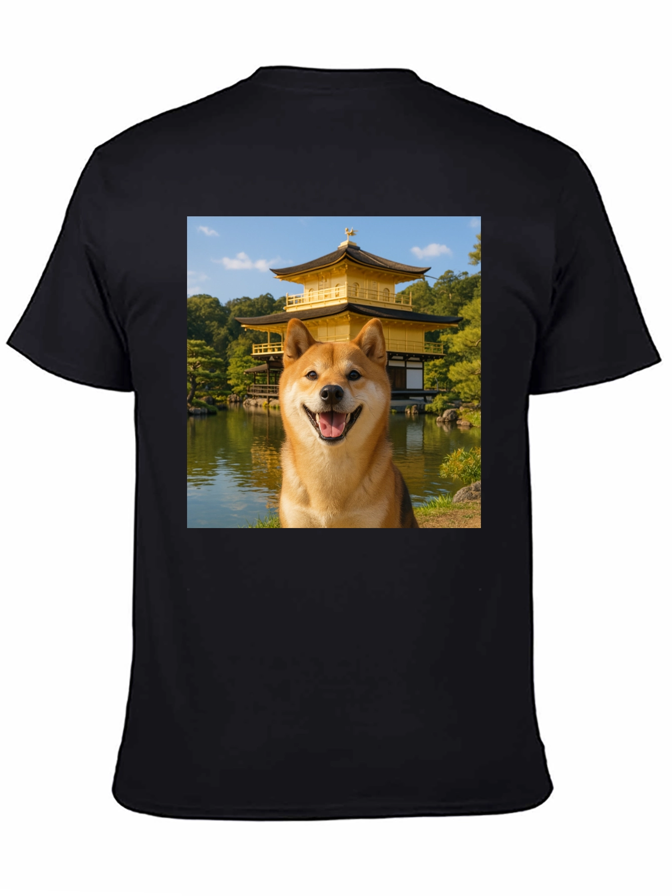 Shiba Inu Dog Golden Pavilion Black T-Shirt