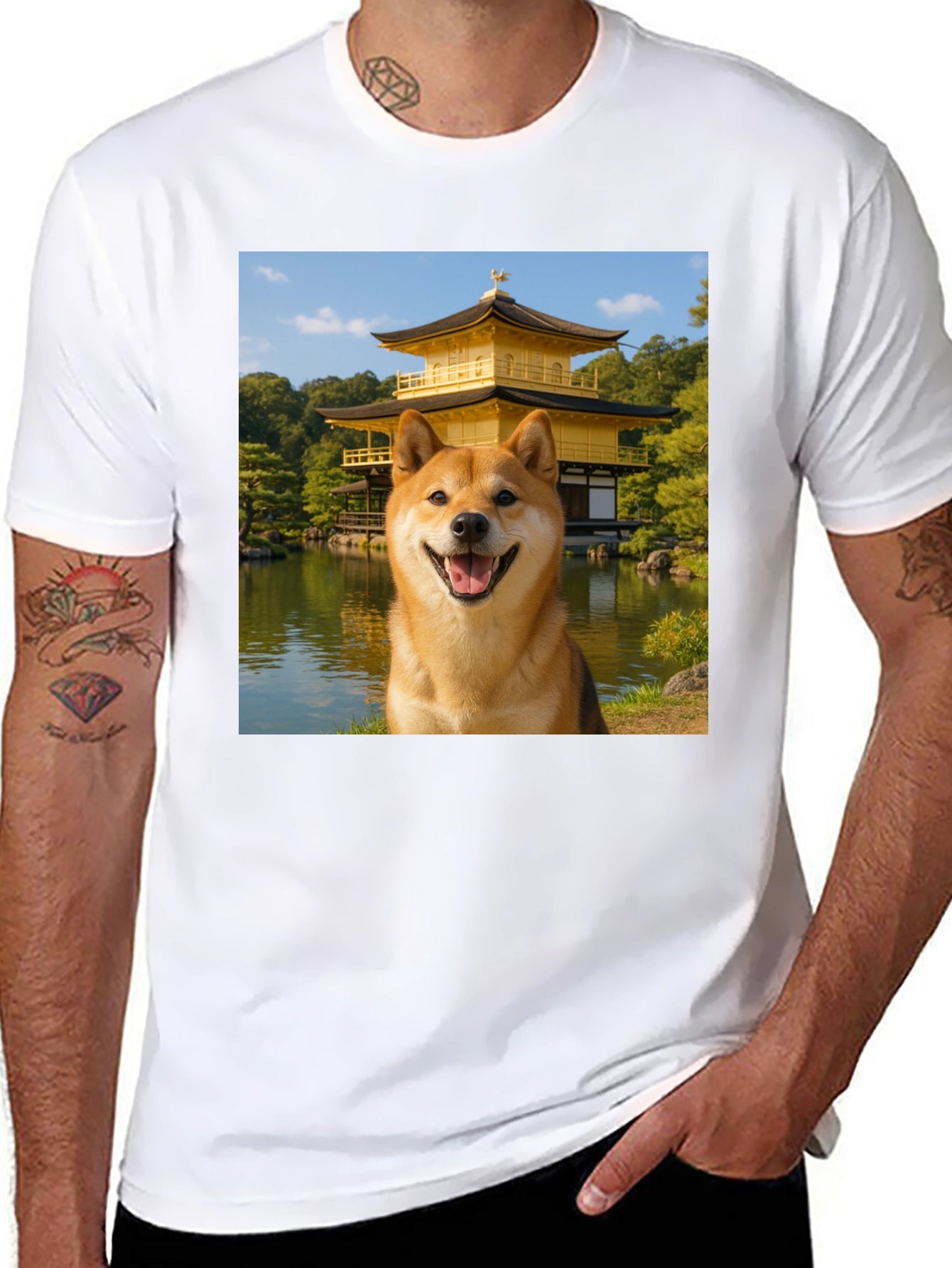 Shiba Inu Dog Golden Pavilion Black T-Shirt