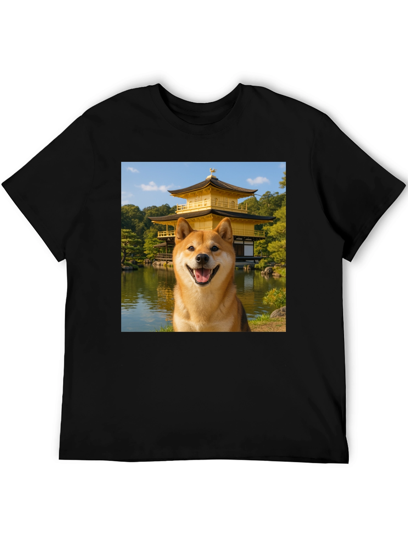 Shiba Inu Dog Golden Pavilion Black T-Shirt