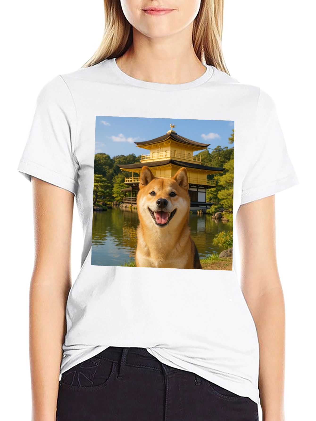 Shiba Inu Dog Golden Pavilion Black T-Shirt