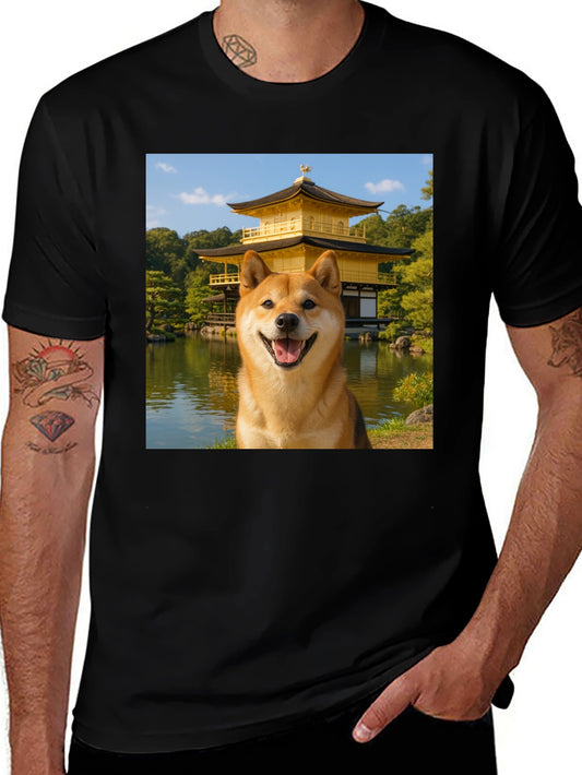 Shiba Inu Dog Golden Pavilion Black T-Shirt