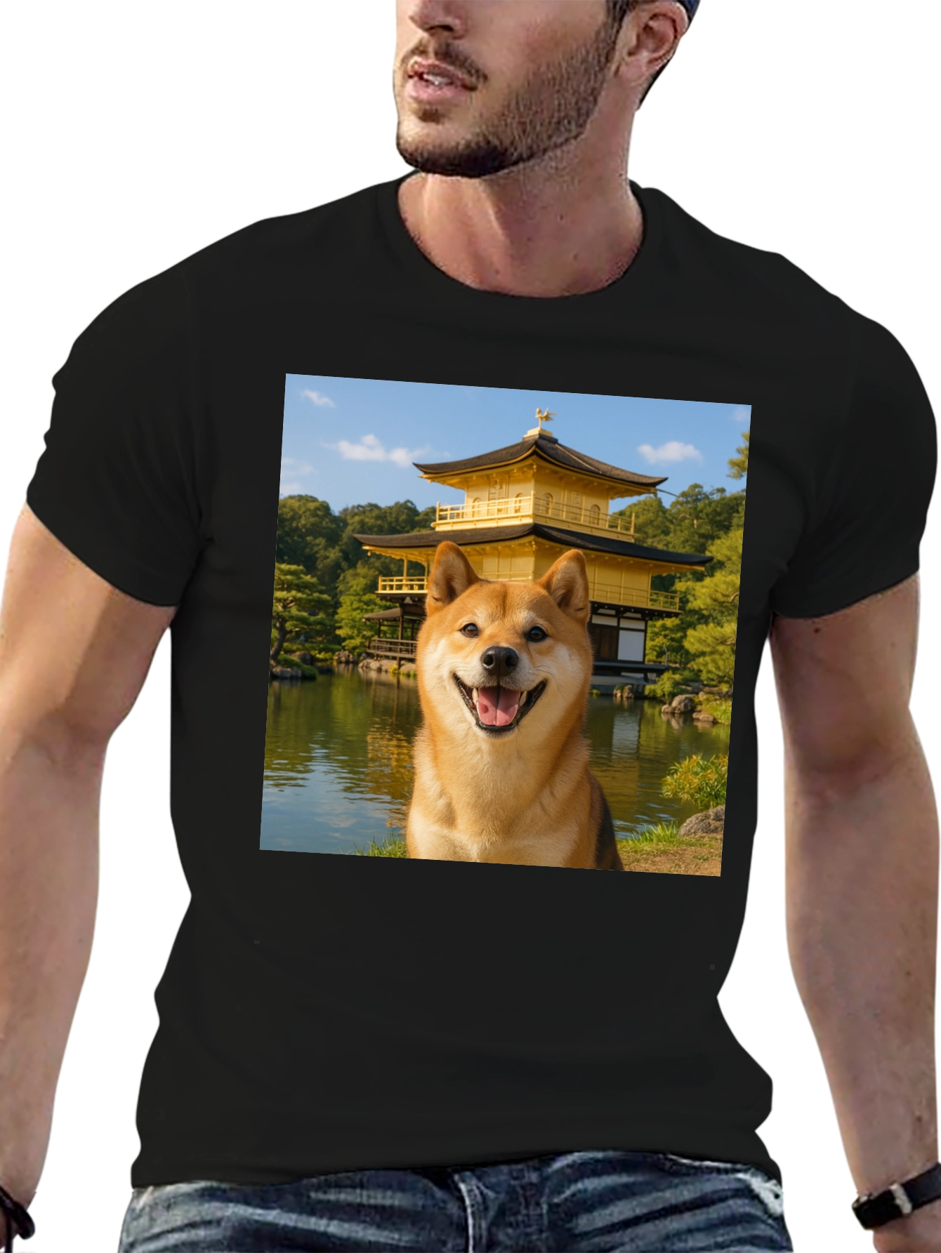 Shiba Inu Dog Golden Pavilion Black T-Shirt