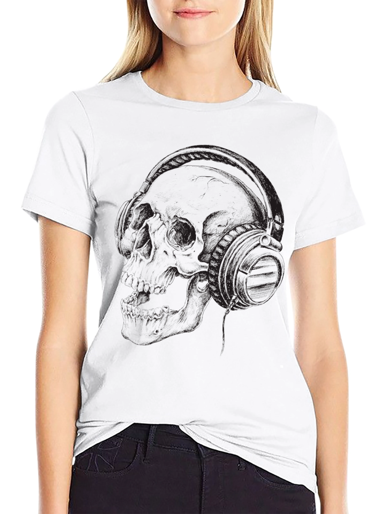 Skull and Headphones Graphic T-Shirt - Dark Style