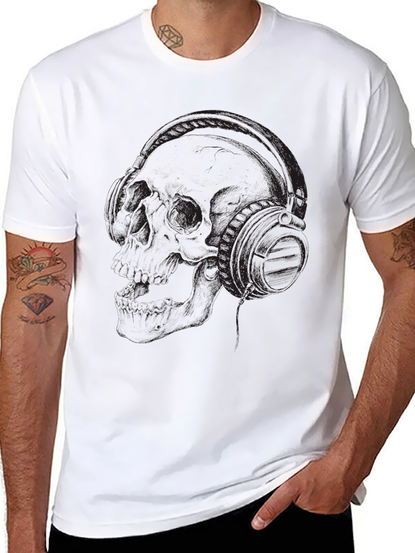 Skull and Headphones Graphic T-Shirt - Dark Style