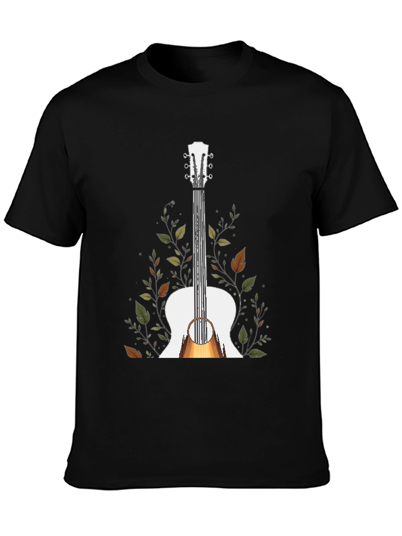 Guitar & Foliage Graphic T-Shirt - Black