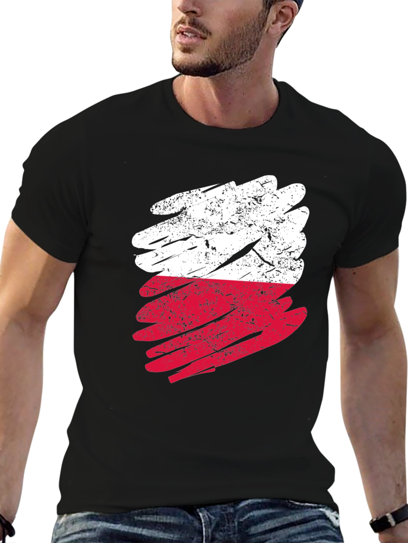 Distressed Poland Flag Graphic T-Shirt