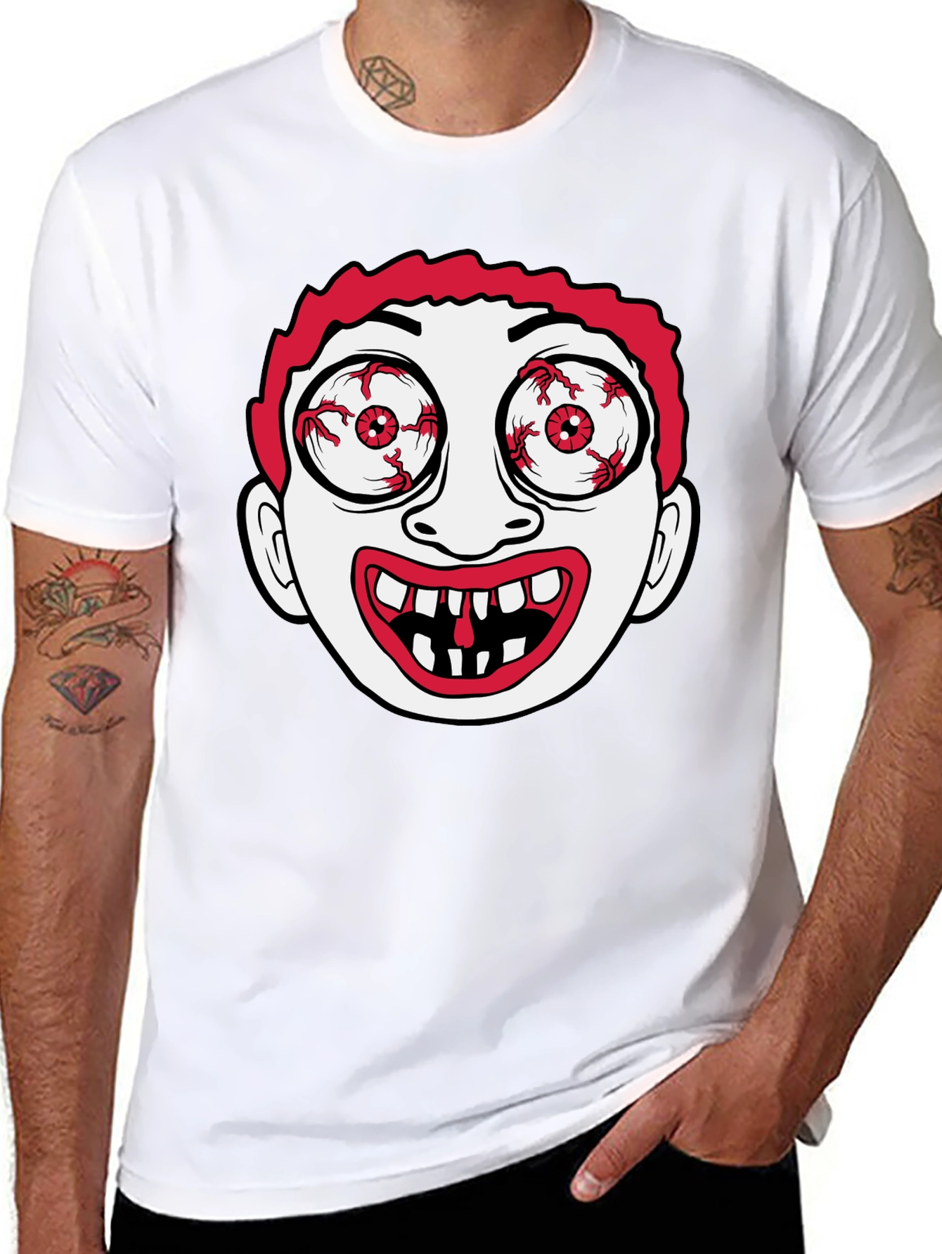 Creepy Cartoon Face Black T-Shirt