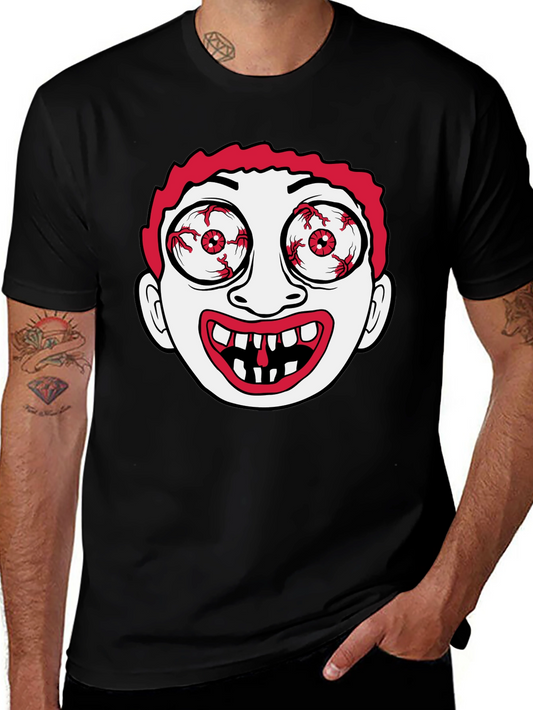 Creepy Cartoon Face Black T-Shirt