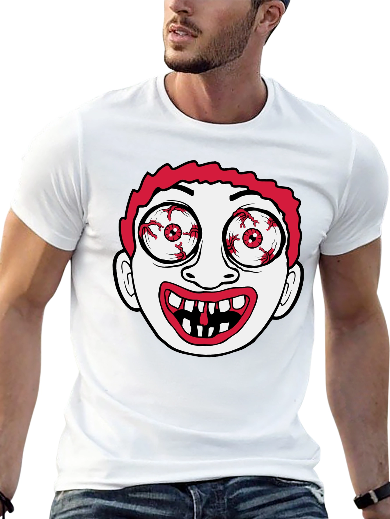 Creepy Cartoon Face Black T-Shirt