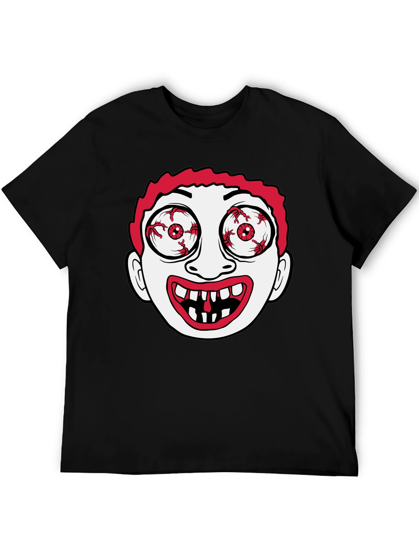 Creepy Cartoon Face Black T-Shirt
