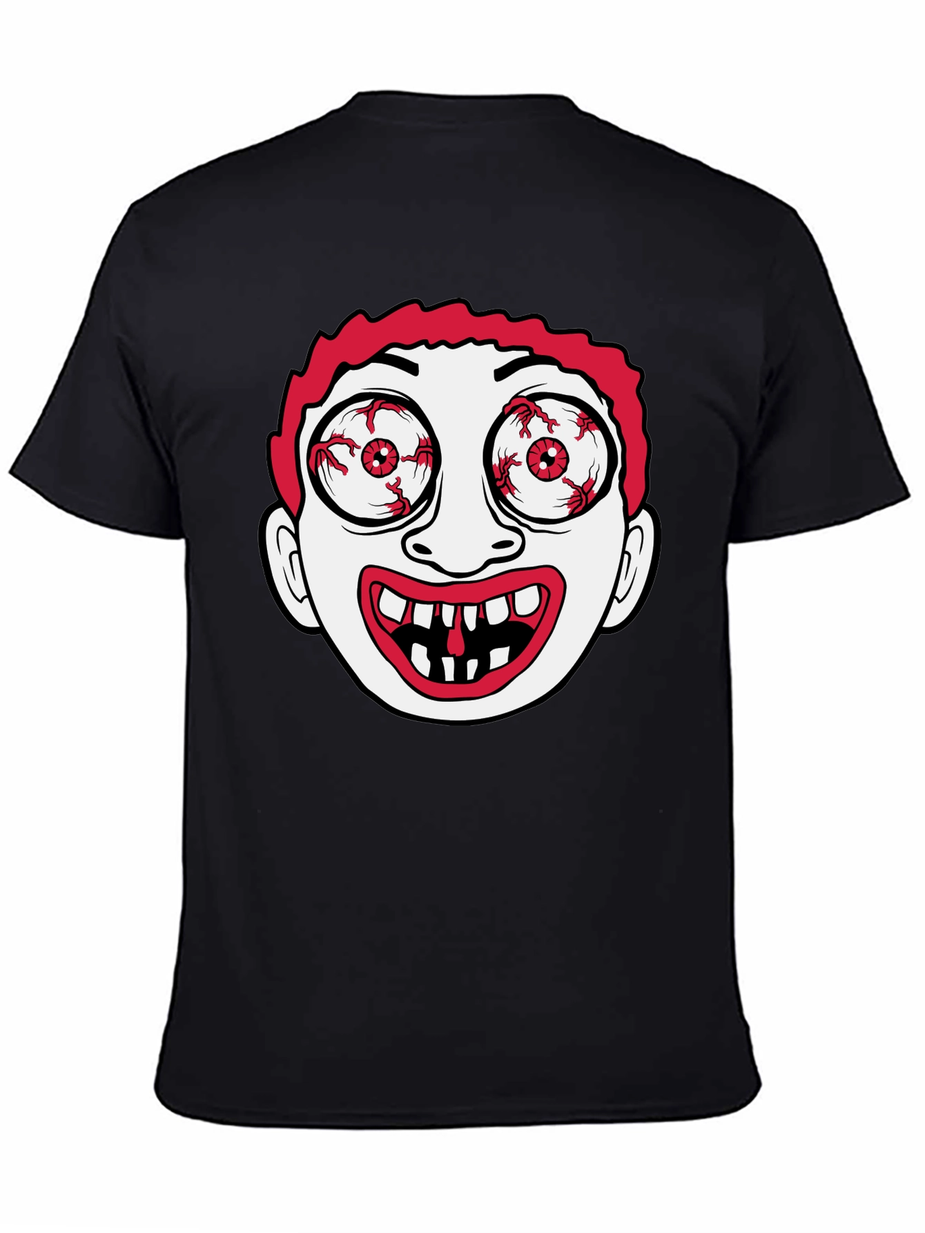 Creepy Cartoon Face Black T-Shirt