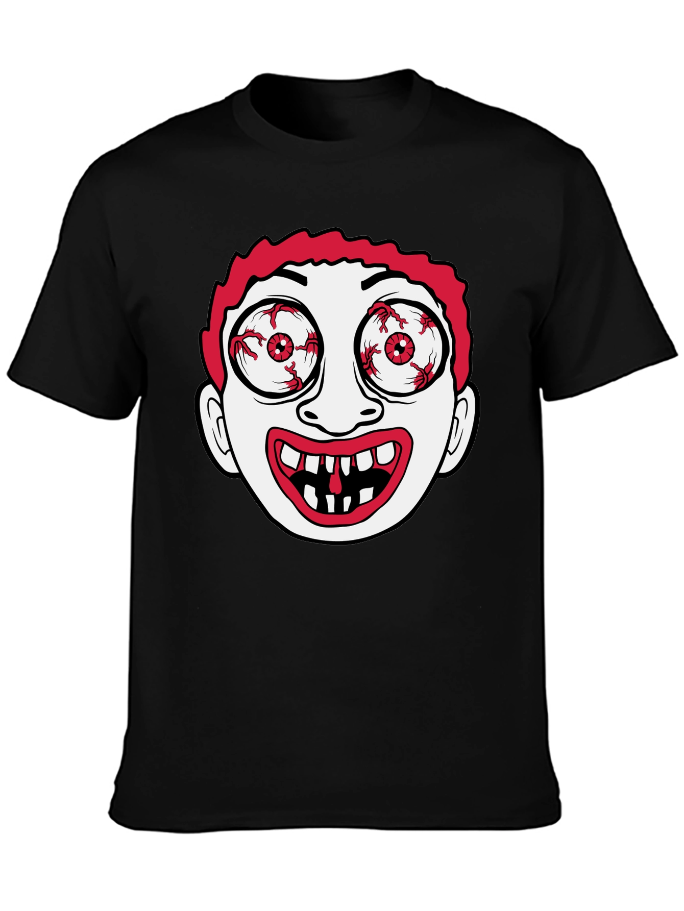 Creepy Cartoon Face Black T-Shirt