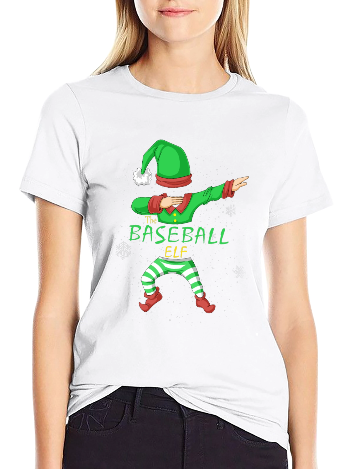 Baseball Elf Dabbing Graphic T-Shirt - Holiday Fun