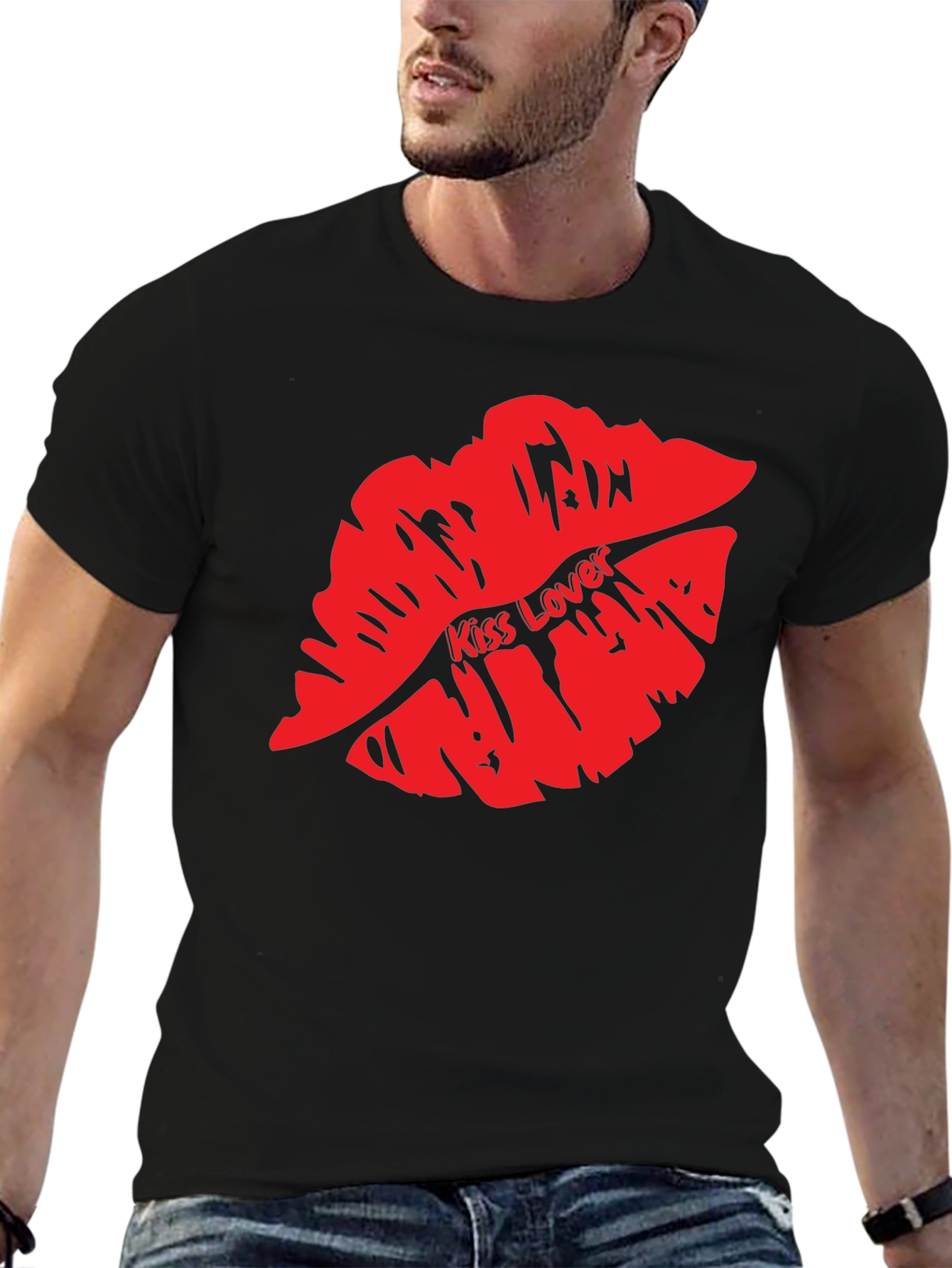 Kiss Lover Graphic Tee - Bold Red Lips T-Shirt