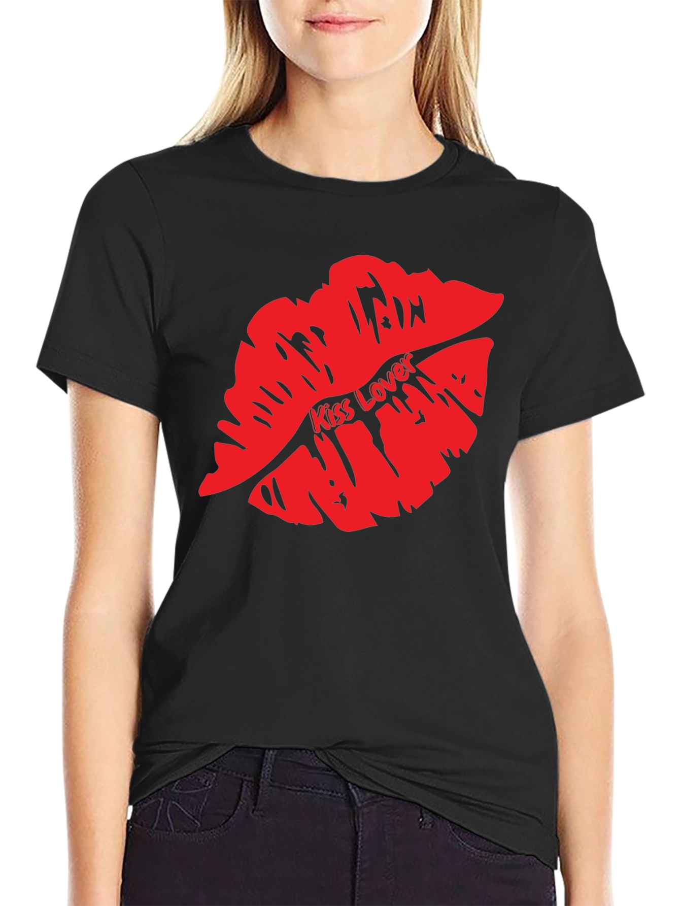 Kiss Lover Graphic Tee - Bold Red Lips T-Shirt