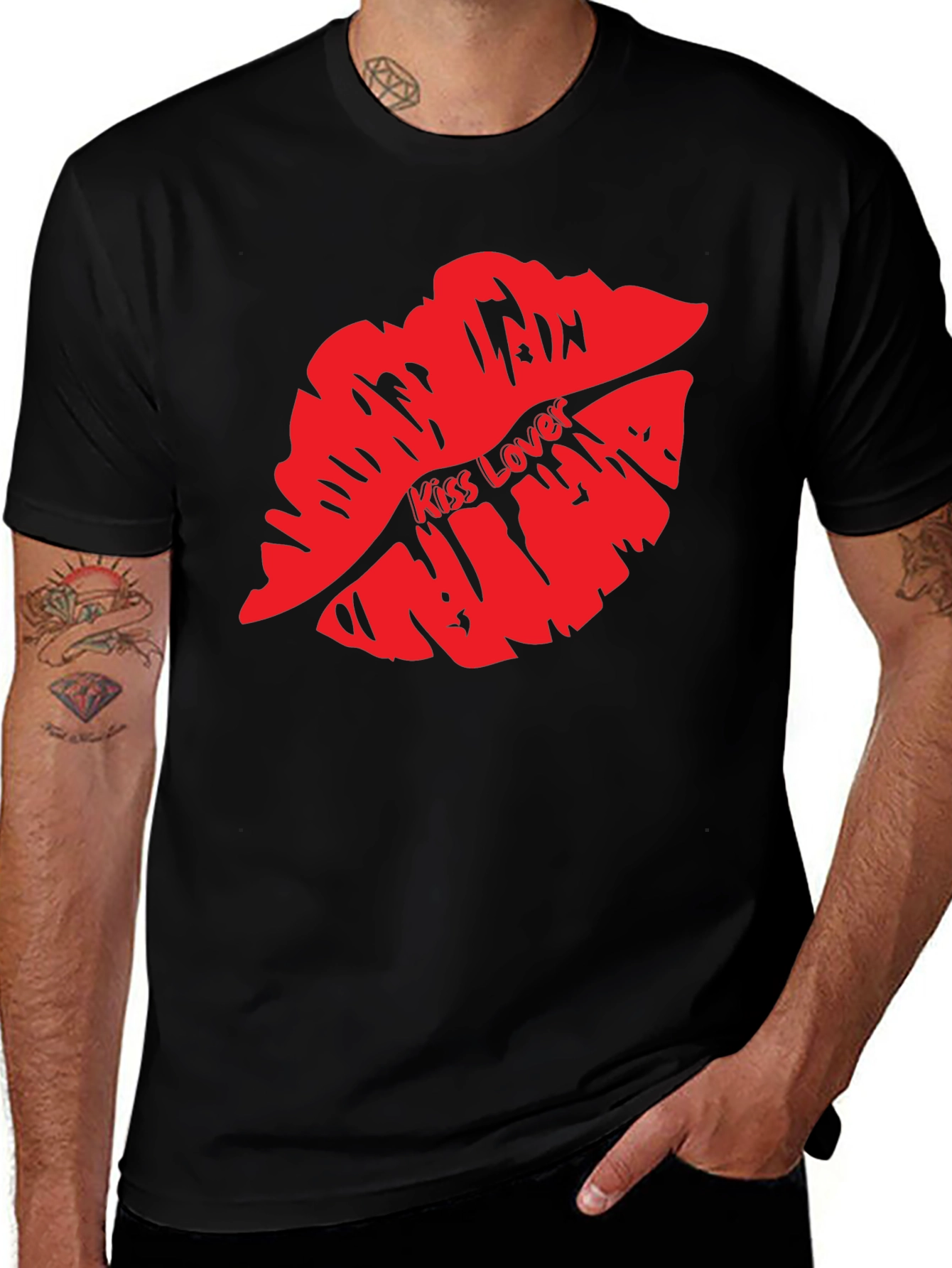 Kiss Lover Graphic Tee - Bold Red Lips T-Shirt