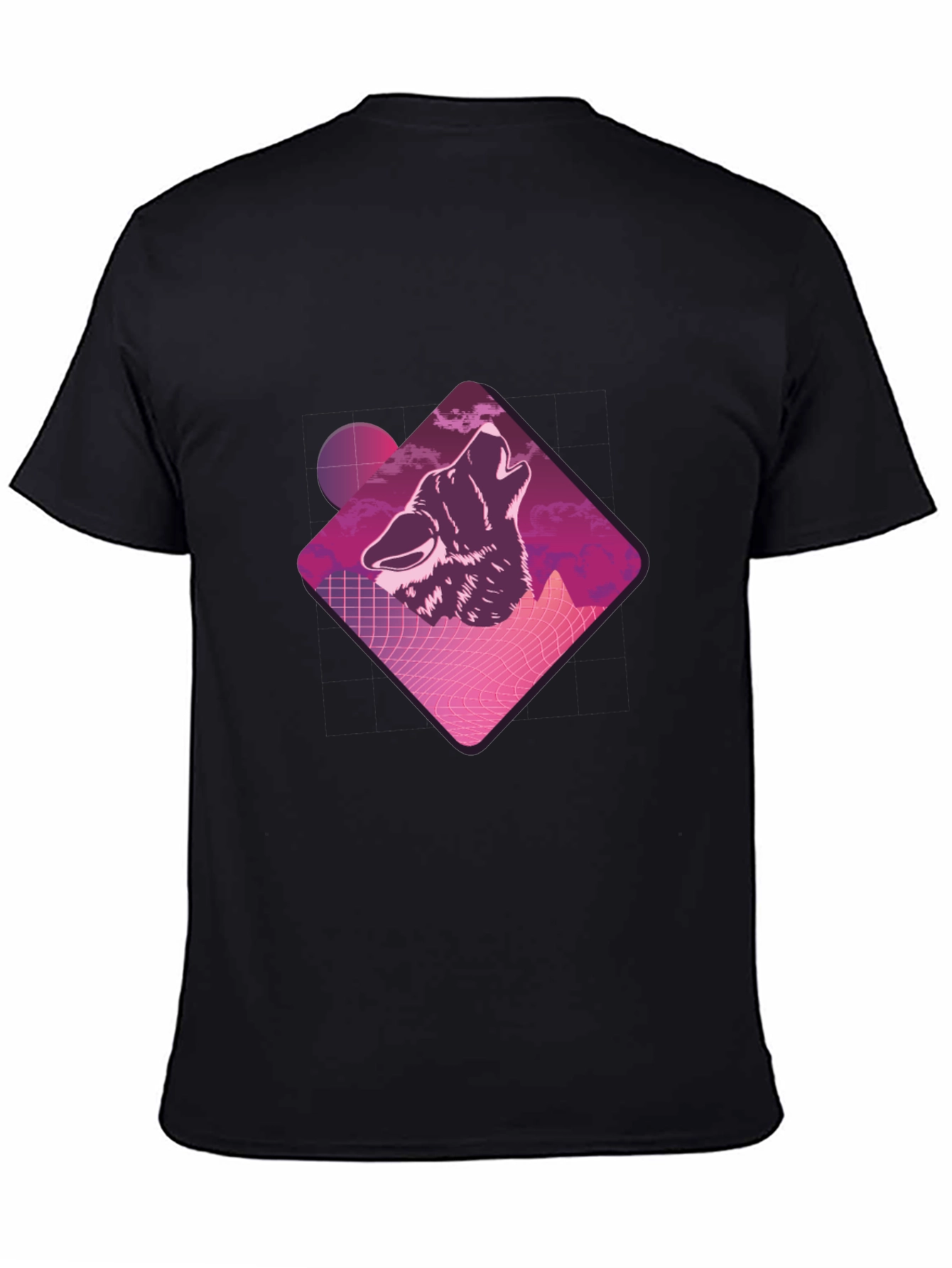 Retro Wolf Graphic Tee - Black Crew Neck T-Shirt