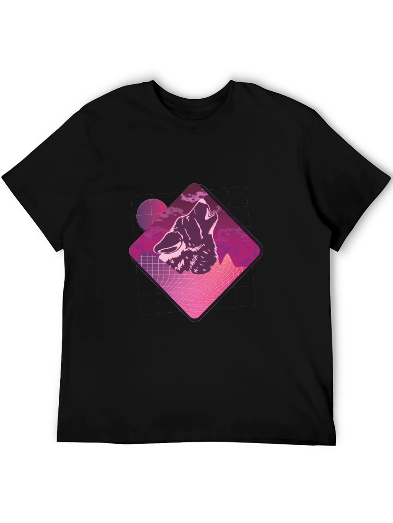 Retro Wolf Graphic Tee - Black Crew Neck T-Shirt