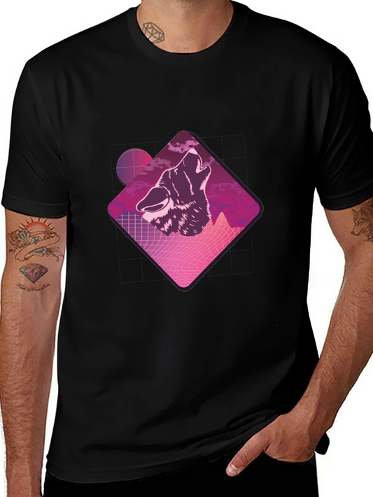 Retro Wolf Graphic Tee - Black Crew Neck T-Shirt