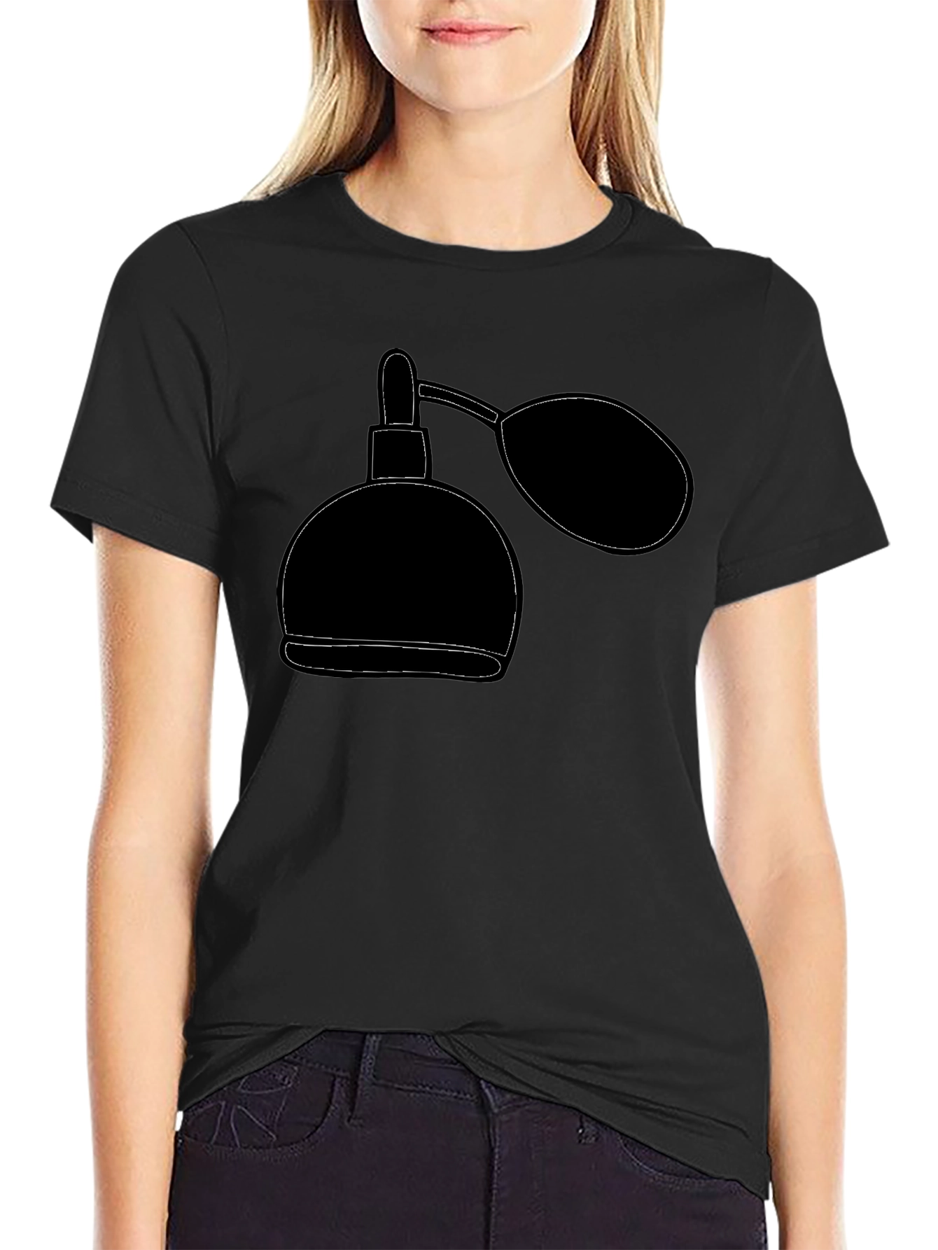 Retro Perfume Bottle Graphic Tee - Stylish Black T-Shirt