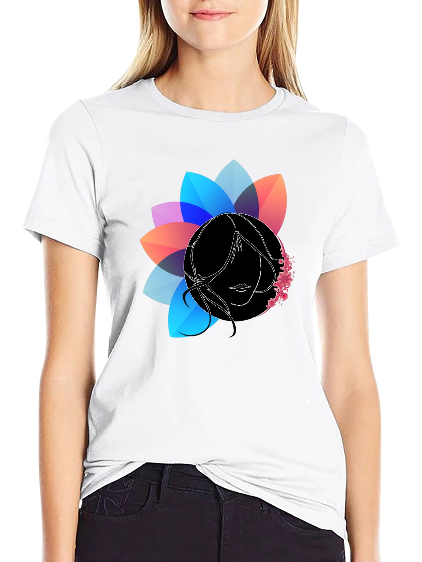 Floral Silhouette Graphic Black T-Shirt