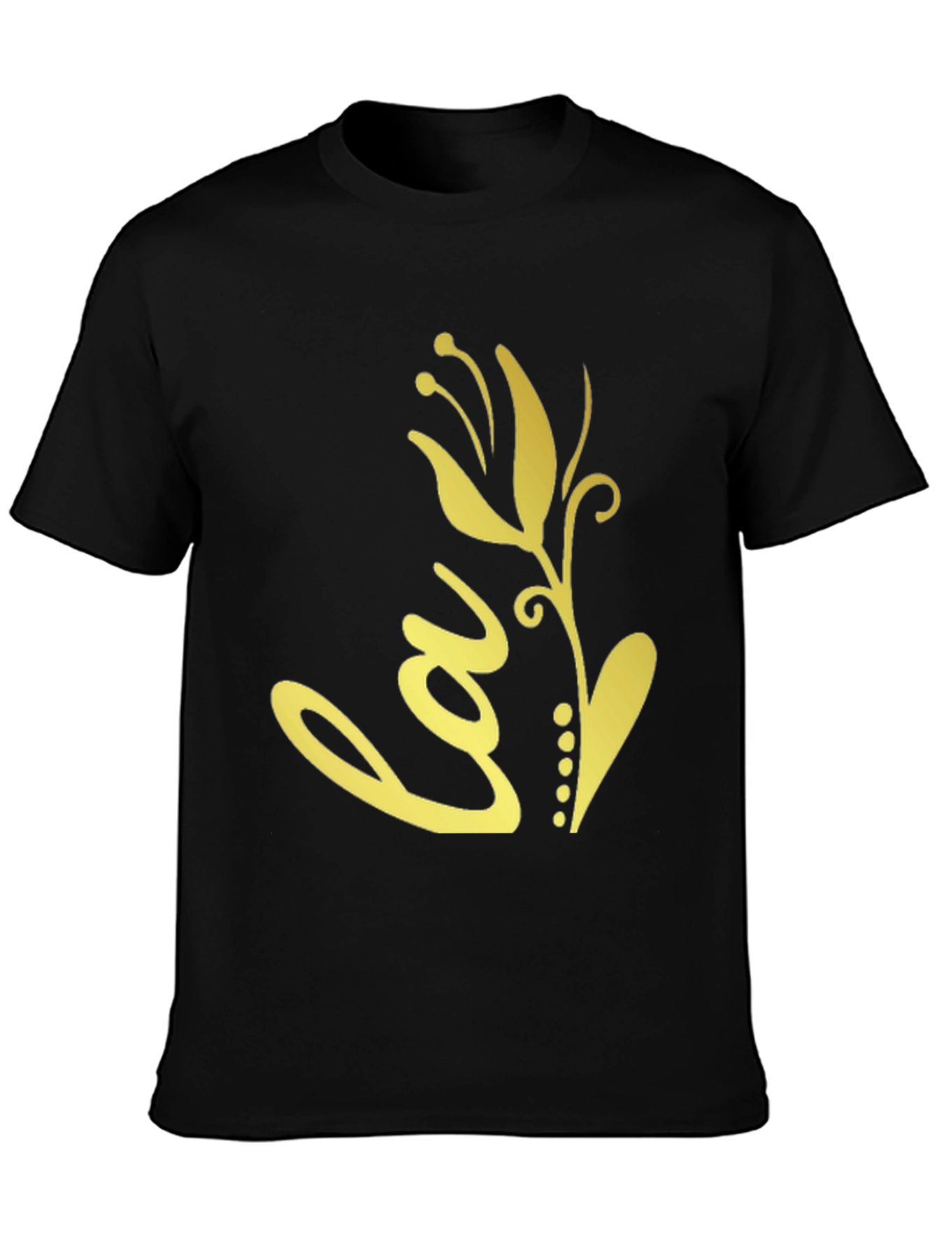 Black T-Shirt with Gold Floral Love Design