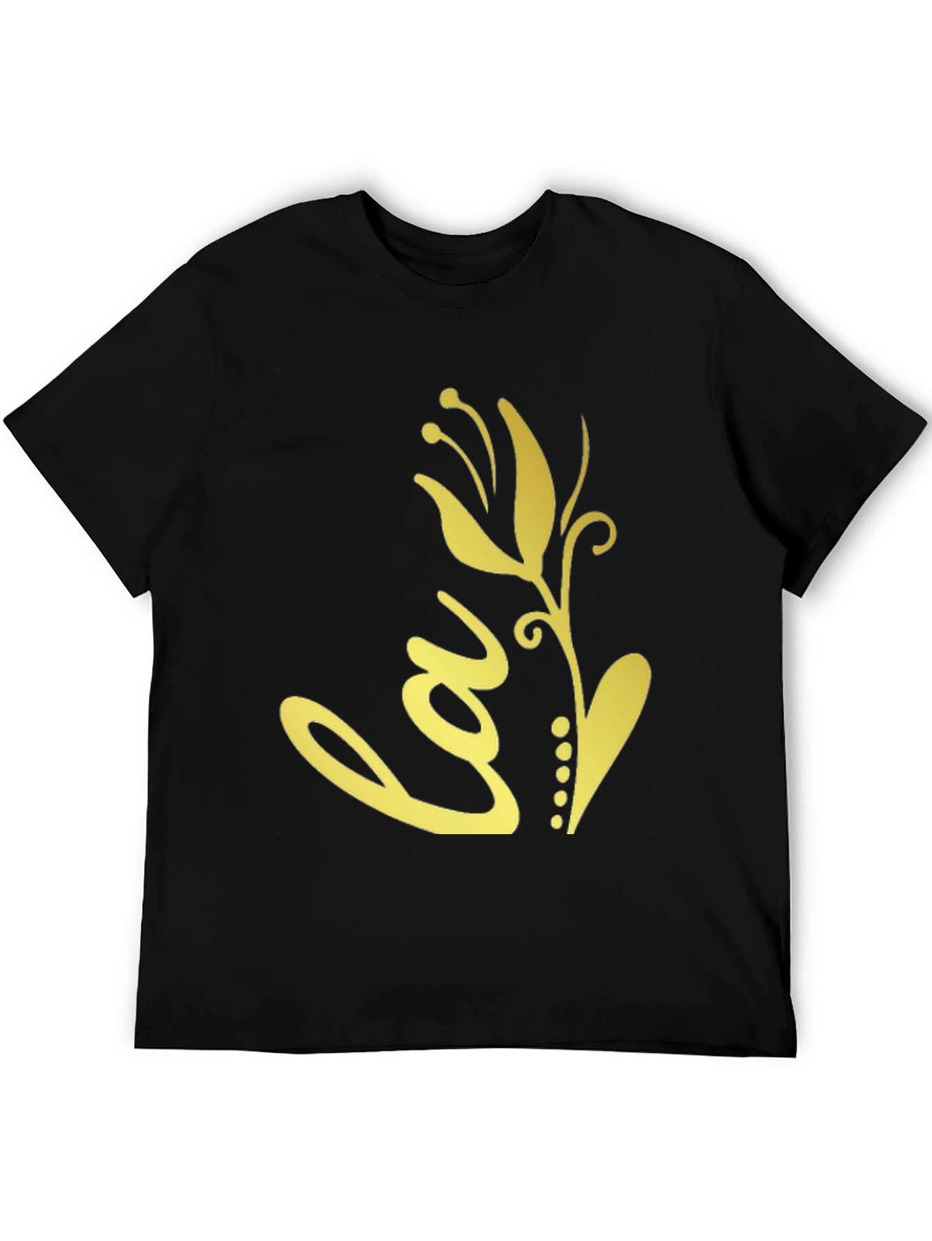 Black T-Shirt with Gold Floral Love Design