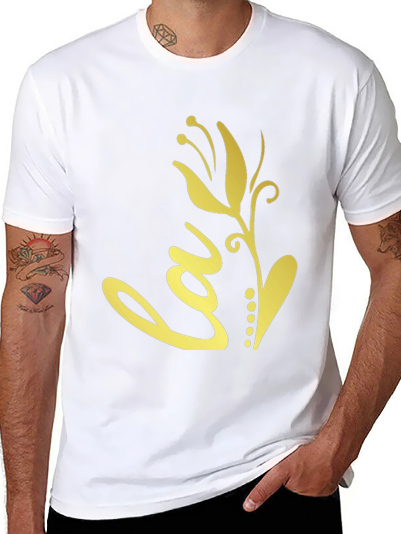 Black T-Shirt with Gold Floral Love Design