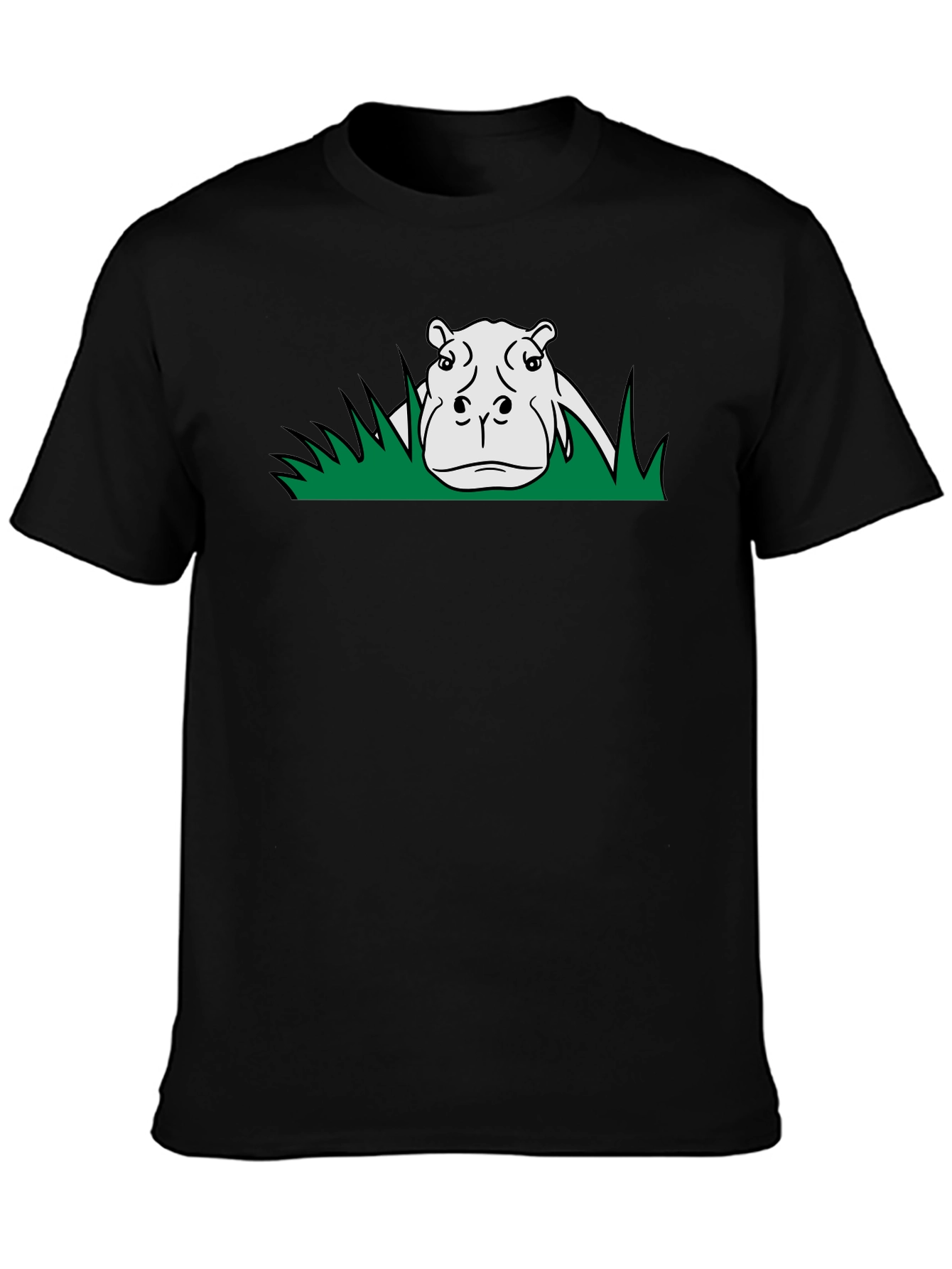 Hippo in Grass Graphic Print Black T-Shirt