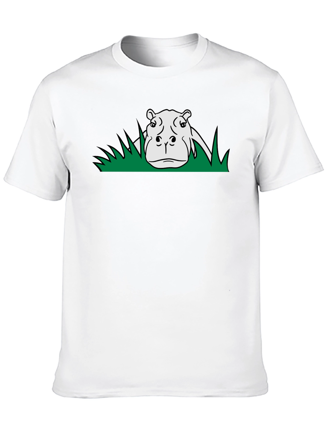 Hippo in Grass Graphic Print Black T-Shirt