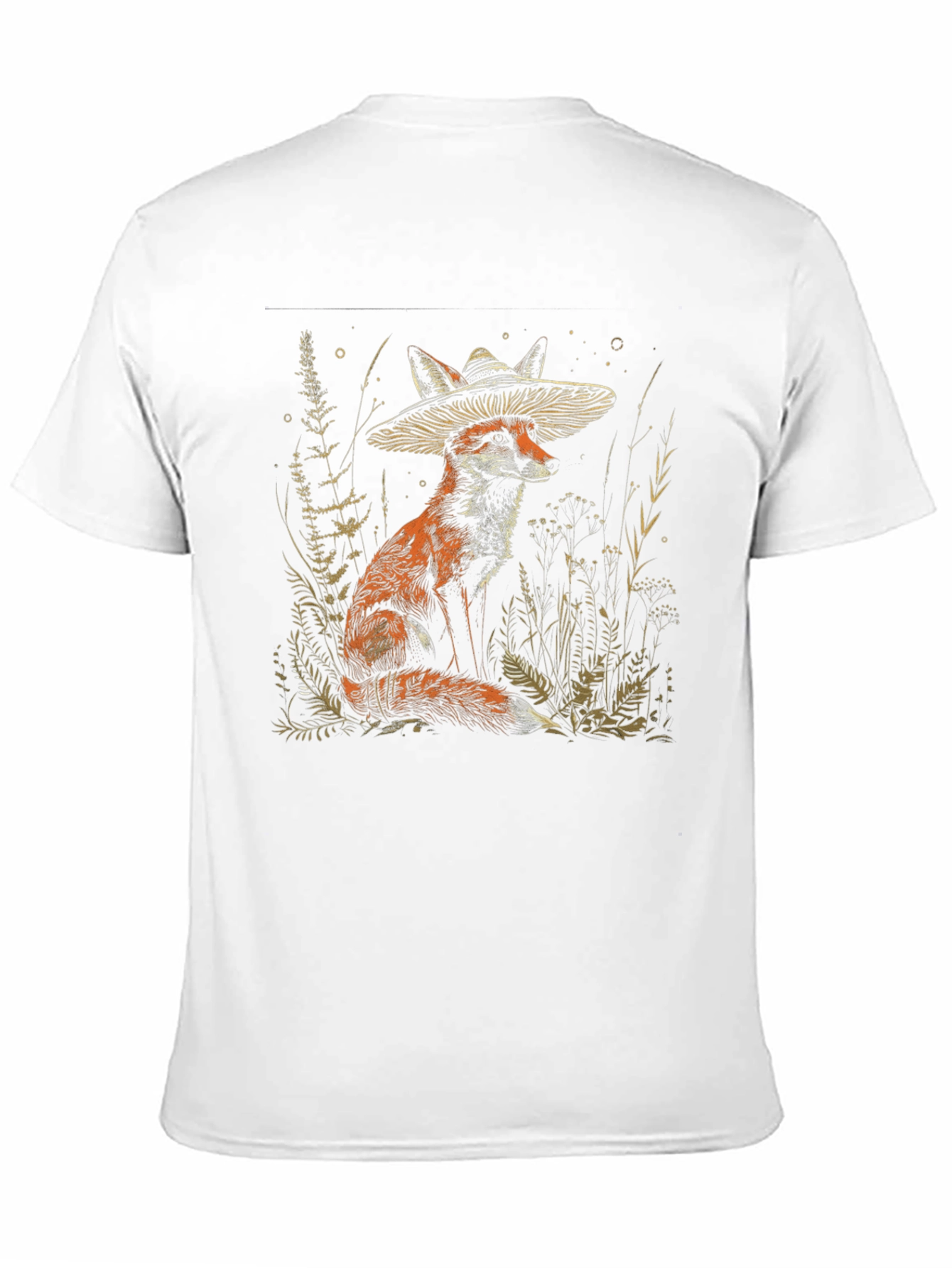 Fox Mushroom Hat Black T-Shirt