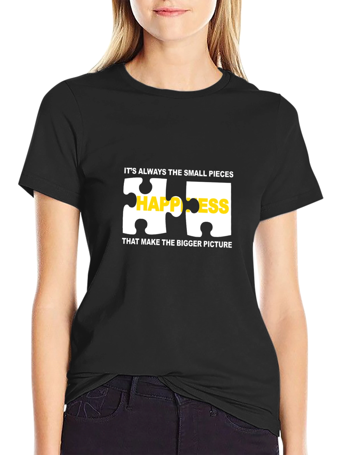 Happiness Puzzle Piece Graphic T-Shirt - Black