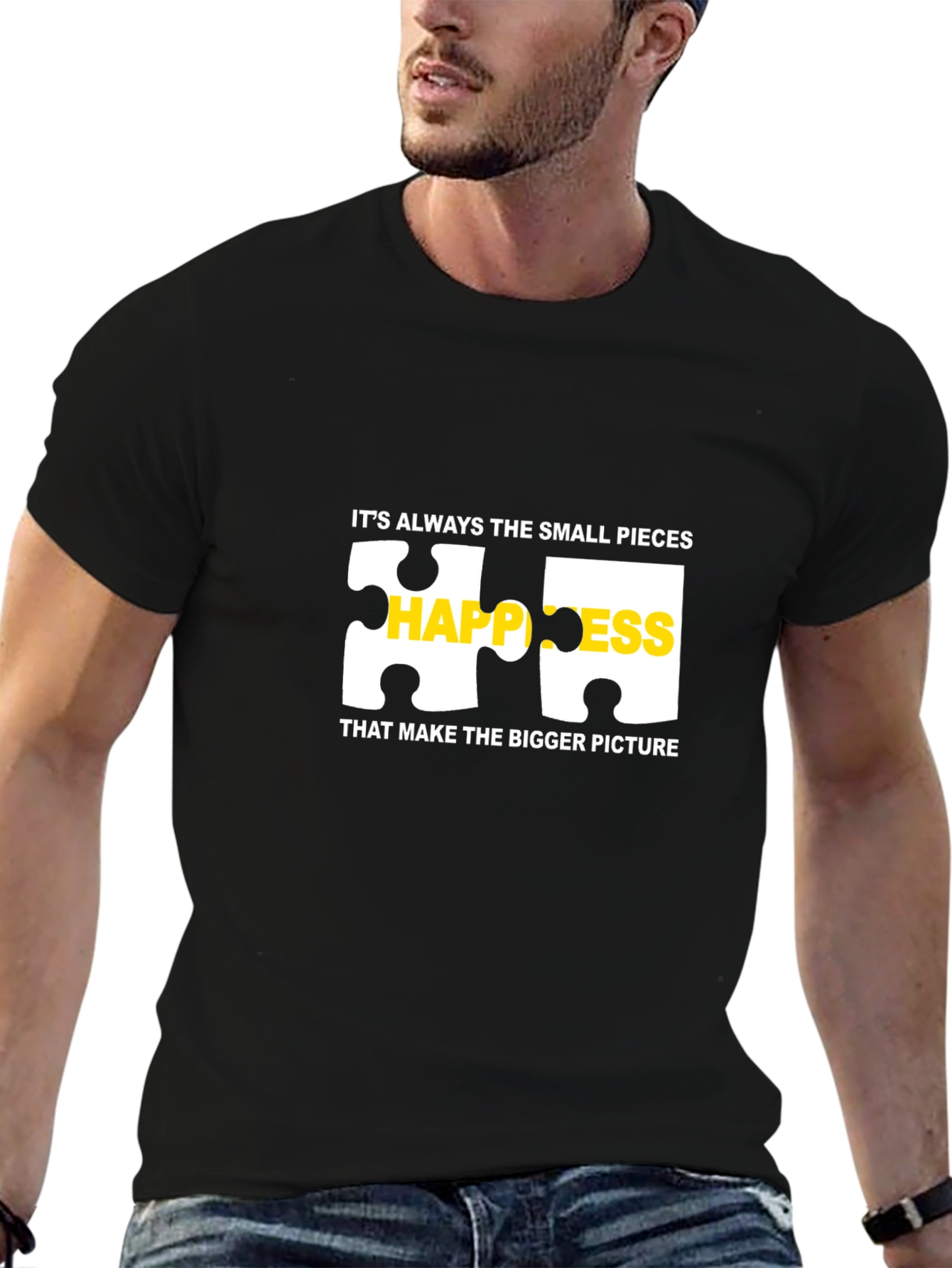 Happiness Puzzle Piece Graphic T-Shirt - Black