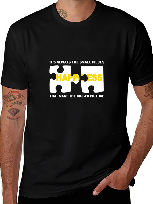 Happiness Puzzle Piece Graphic T-Shirt - Black