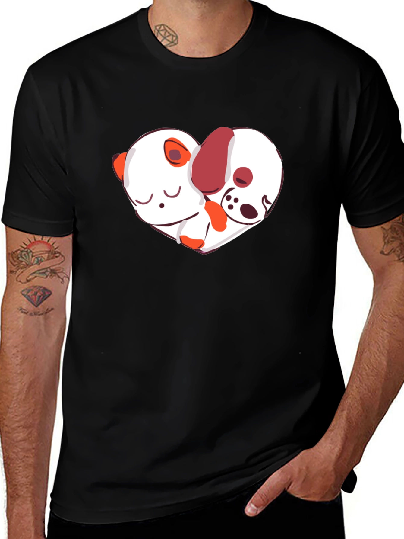 Cute Dog & Panda Heart T-Shirt - Unisex