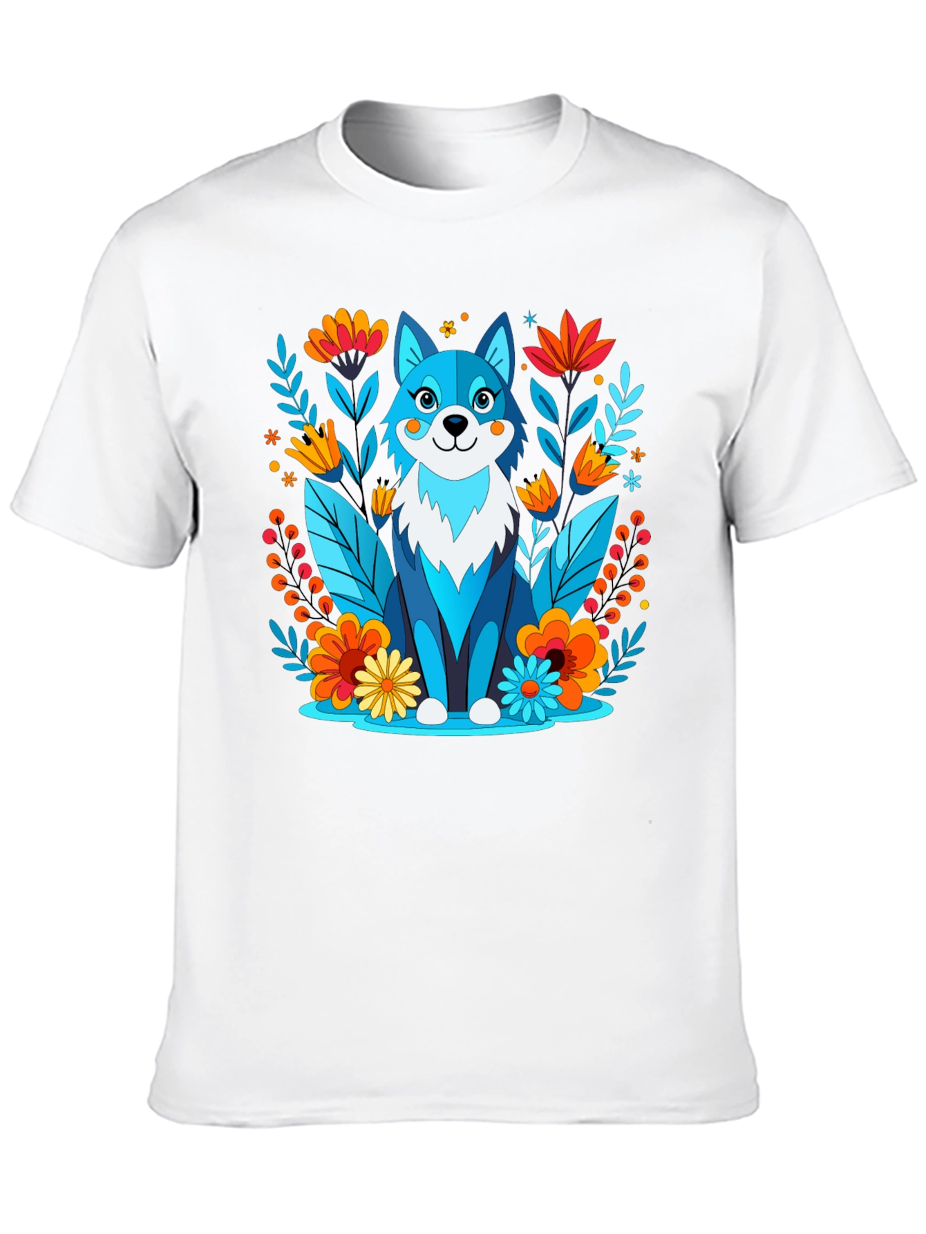 Whimsical Floral Wolf Graphic T-Shirt