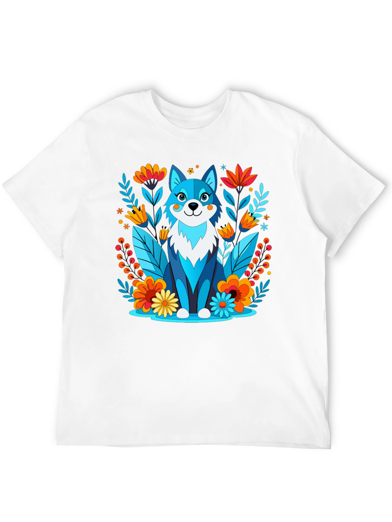 Whimsical Floral Wolf Graphic T-Shirt