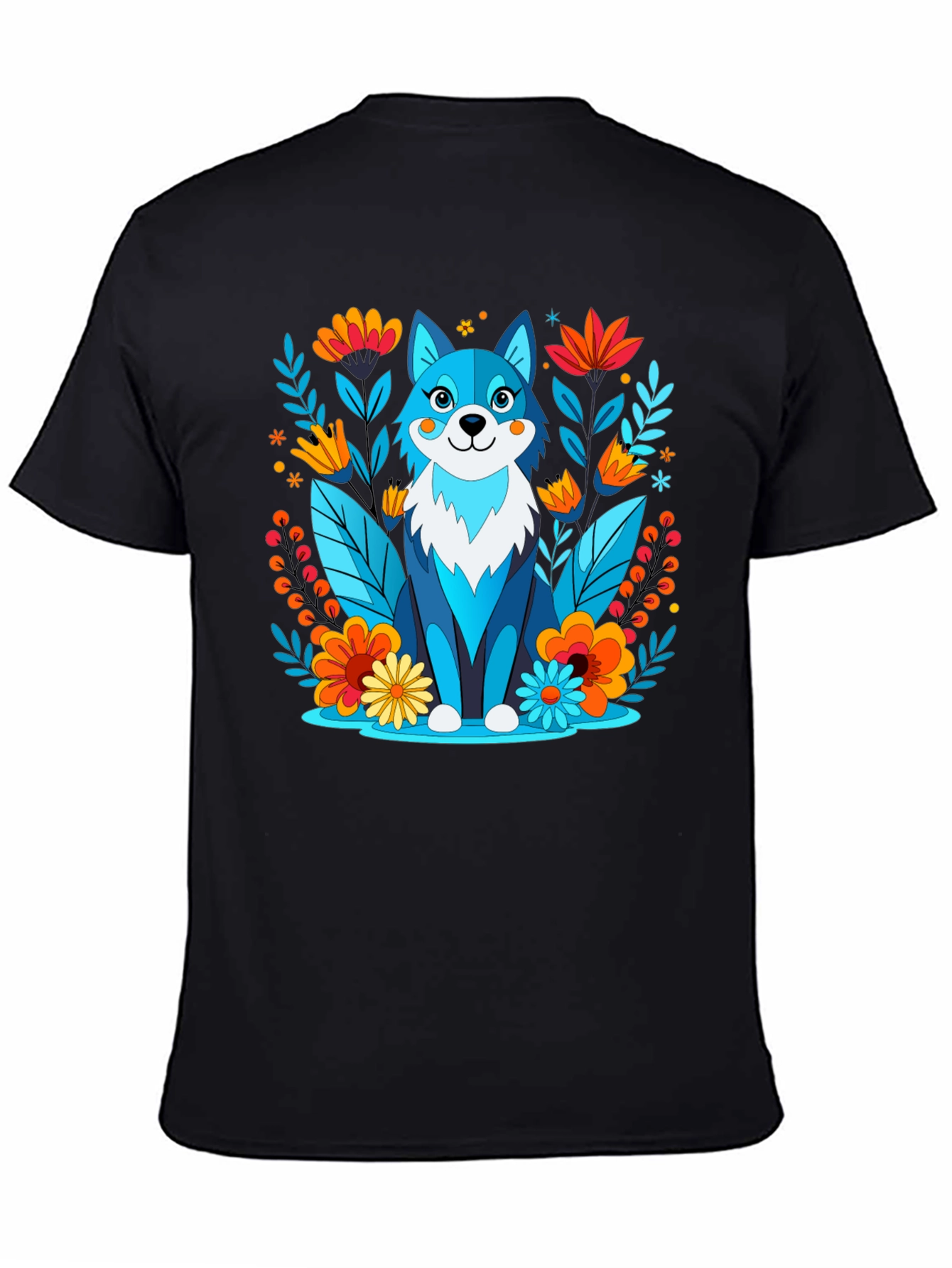 Whimsical Floral Wolf Graphic T-Shirt