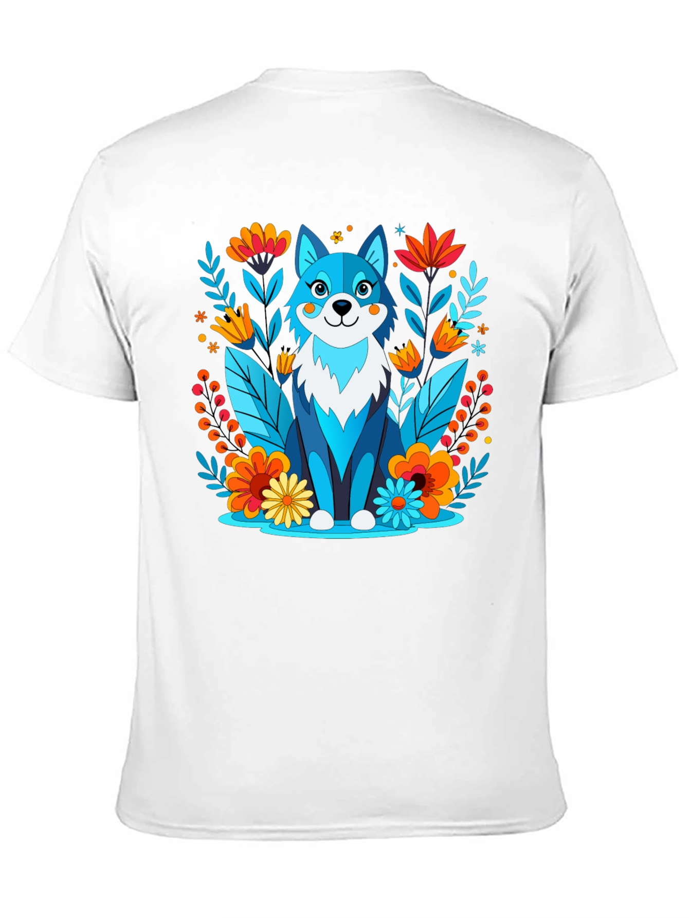 Whimsical Floral Wolf Graphic T-Shirt