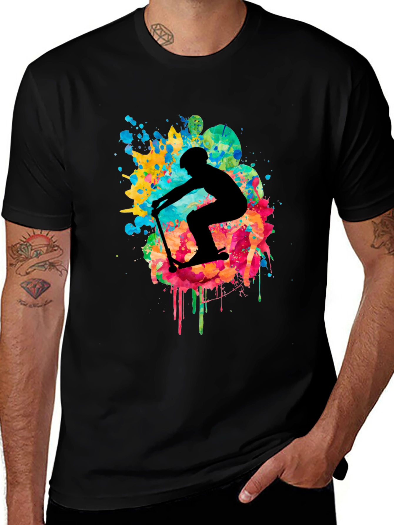 Skater Silhouette T-Shirt - Vibrant Splash Design