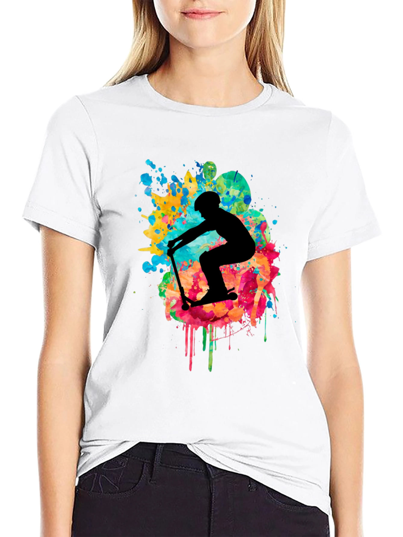 Skater Silhouette T-Shirt - Vibrant Splash Design
