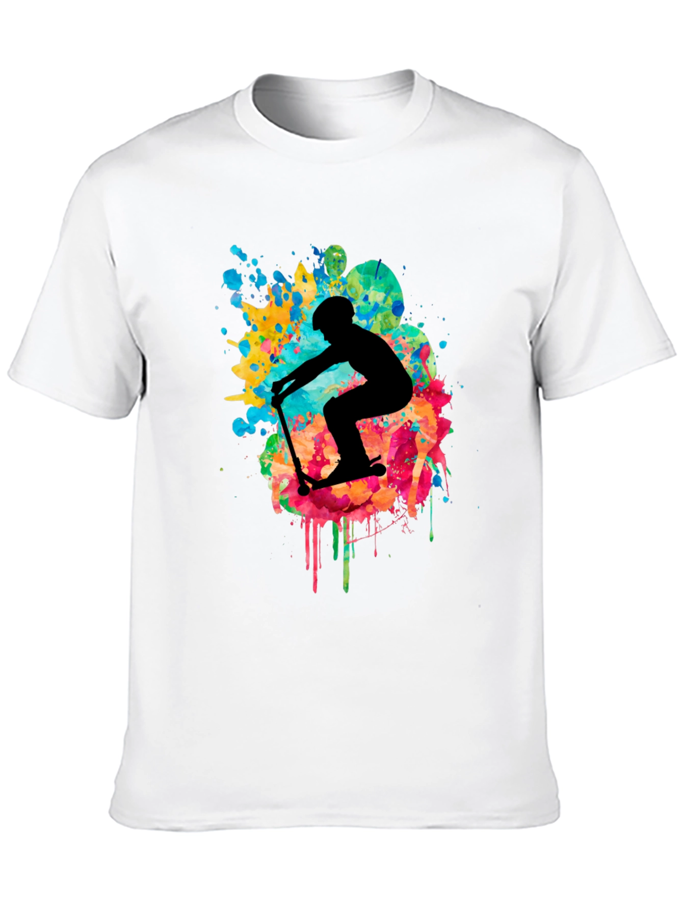Skater Silhouette T-Shirt - Vibrant Splash Design